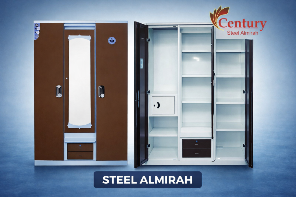 Steel almirah with mirror and storage by Century Steel Almirah