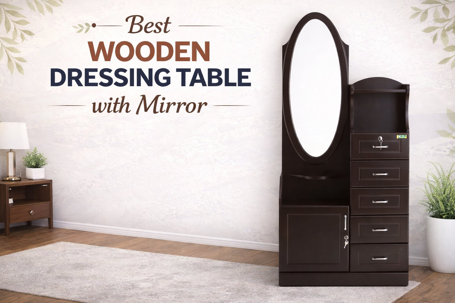 Wooden Dressing Table with Mirror & Storage Design