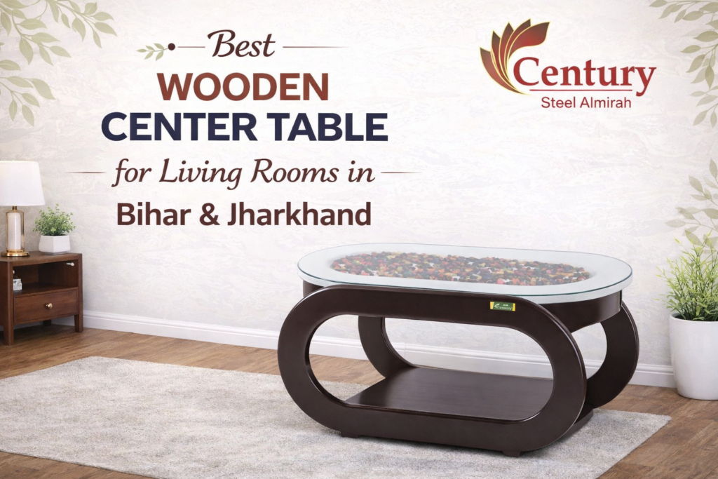 Wooden center table for living room with walnut white matte finish