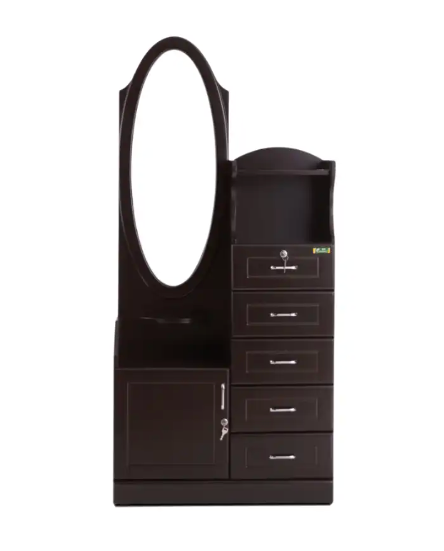 Modern wooden dressing table with mirror and storage in walnut finish