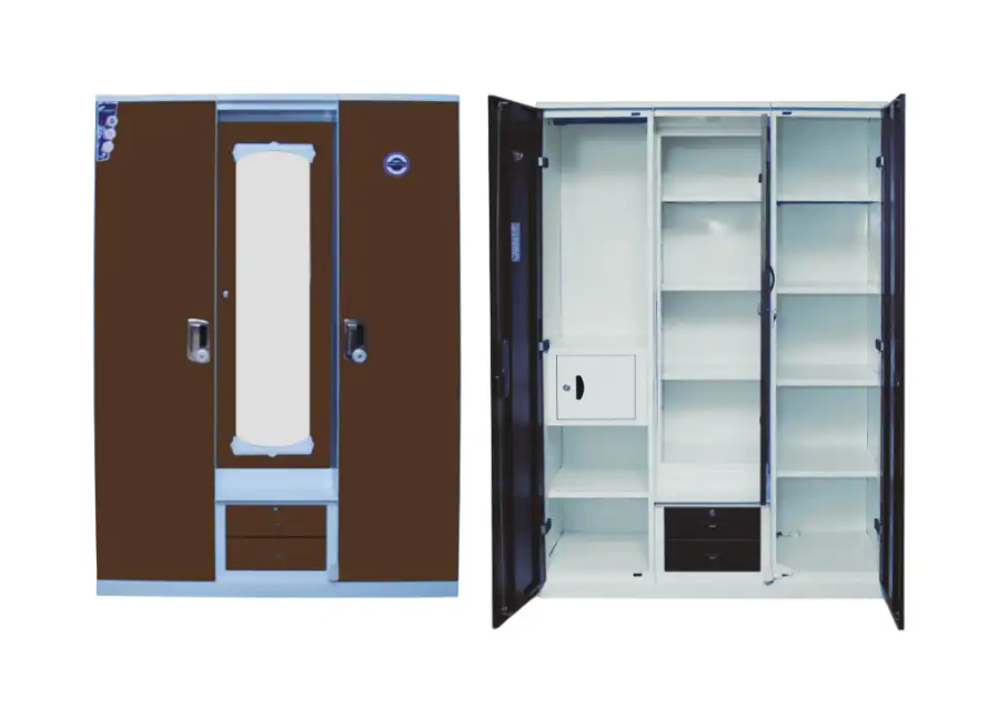 Modern steel almirah with mirror and locker for bedroom