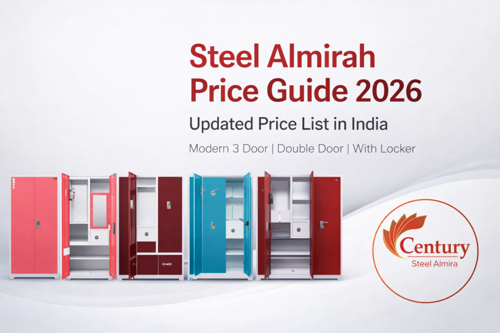 Steel almirah price 2026 modern 3 door steel almirah designs and double door steel almirah for home by Century Steel Almira