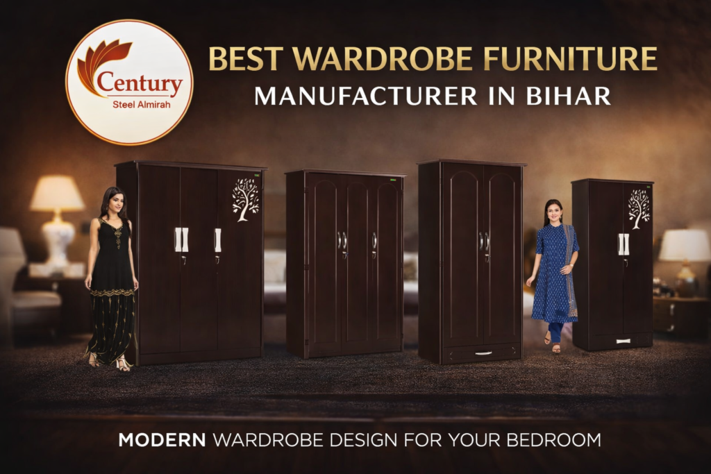 Luxury wardrobe design for bedroom by Century Steel Almirah – best wardrobe furniture manufacturer in Bihar offering modern wardrobe 3 door design and wardrobe organizer for clothes
